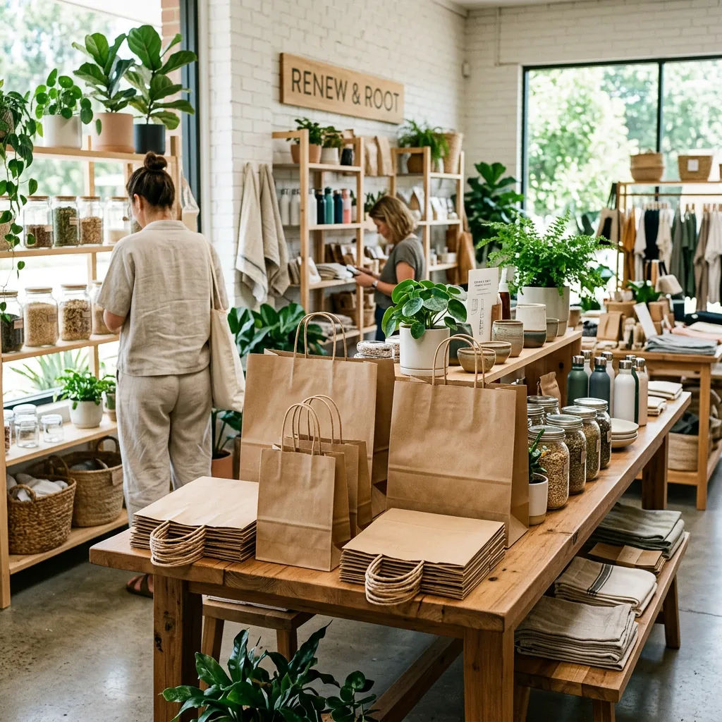 Brown Kraft Paper Bag in Sustainable Restaurant