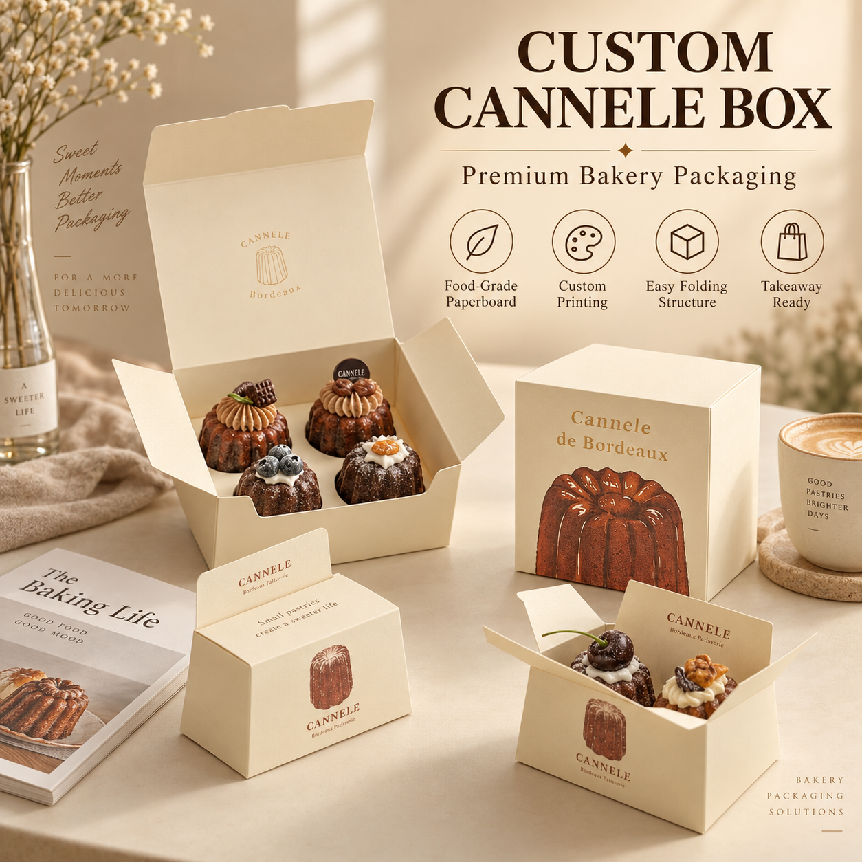 Cannelé and small pastry packaging boxes