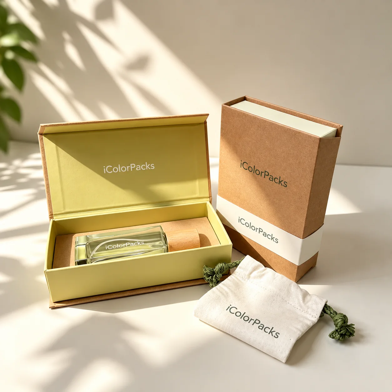 Green custom magnetic perfume packaging box with fitted bottle insert