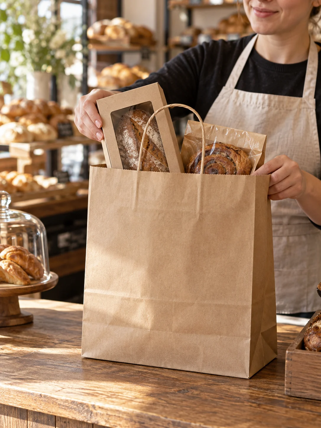Custom Bakery Kraft Paper Bags application and packaging detail