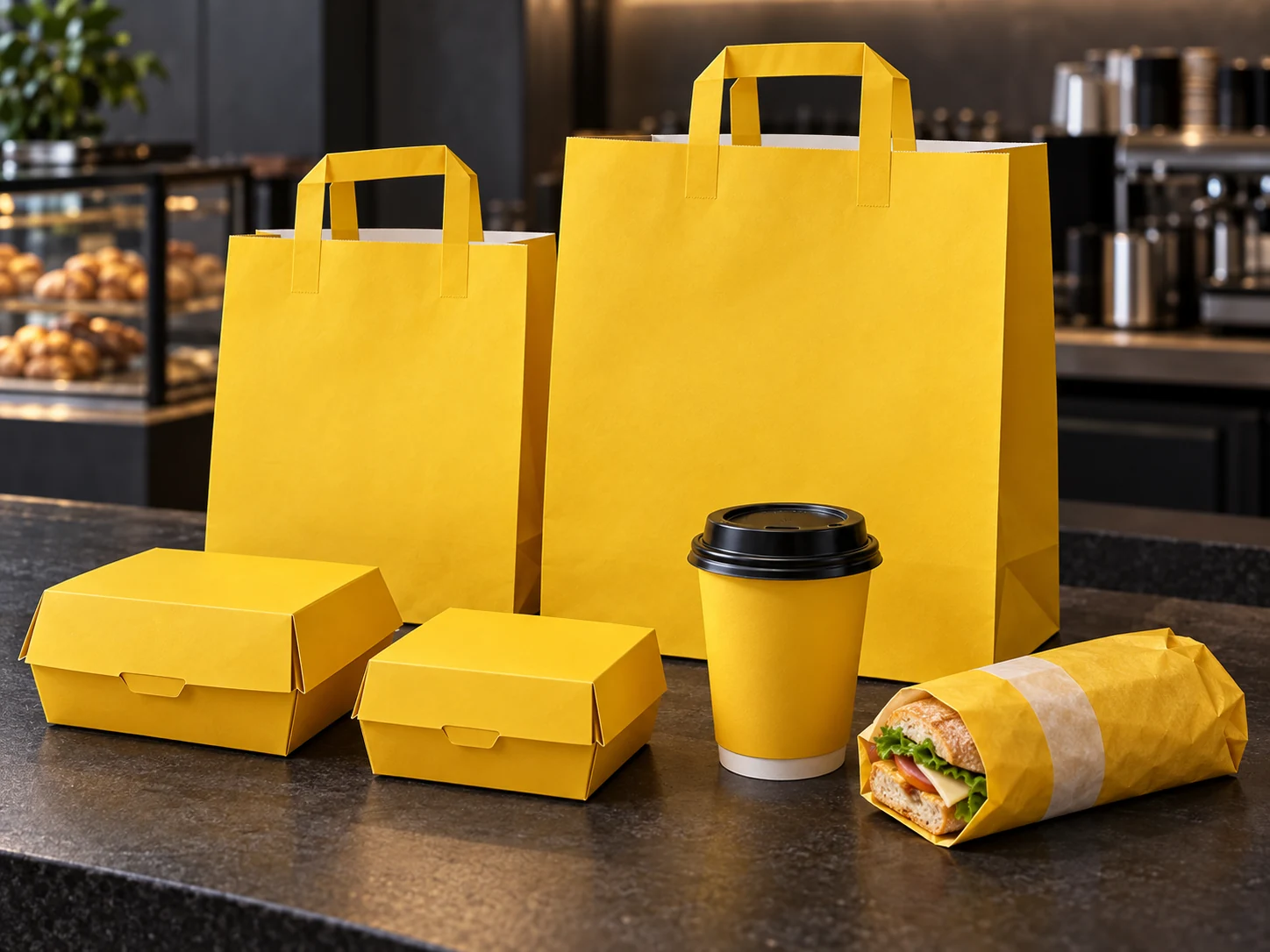 Custom Café Flat-Handle Paper Bags application and packaging detail