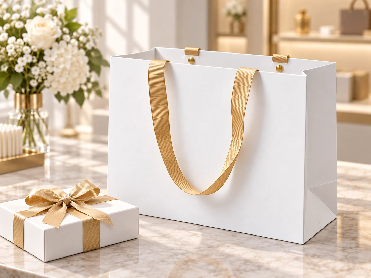 Custom Grosgrain Ribbon Handle Bags application and packaging detail